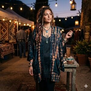 Style Park 1 Kimono Cardigan One Size Tie Dye Shibori Open Front Pockets Artsy